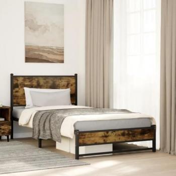 Estructura de cama sin colchón metal roble ahumado 107x203 cm
