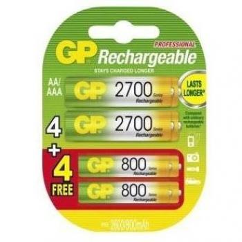 GP 201337 - Pack de pilas recargables Ni-MH 2600 mAh AA/800 mAh AAA, 8 unidades
