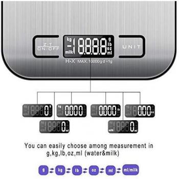 MOSUO Báscula Cocina Digital con Cable USB, Bascula Precision Cocina 10kg/1g Peso de Cocina Digital, Balanza de Alimentos Acero Inoxidable con Gran Pantalla LCD, Función de Tara