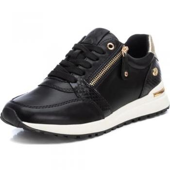 Zapatillas deportivas de mujer Xti 143202 negro con cremallera y cordones, talla 35, estilo plano y casual