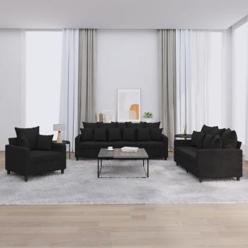 Sofá 3 Pcs Set de Terciopelo Negro con Almohadas Vidaxl