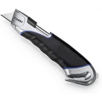 Dahle 10892 Safety Heavy Duty Cuter con Cuchilla Trapezoidal de Acero al Carbono SK5 - Cortador Profesional de Cinta de Embalaje - Mango Ergonomico con Agarre de Goma