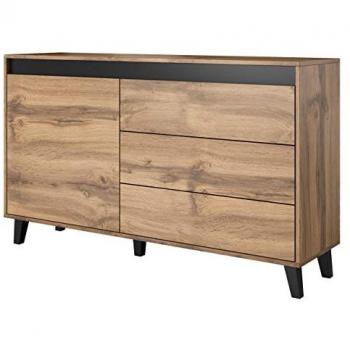 Cómoda Charlotte 119, 3 Cajones y Puertas, Wotan/Antracita, 138 x 83 x 38 cm
