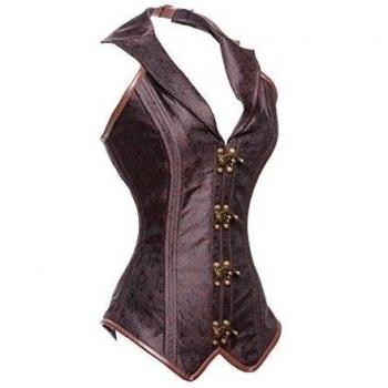 Charmian Women's Steampunk Jacquard Steel Boned Classical Halter Rock Biker corsé Bustier Halter-brown Medium