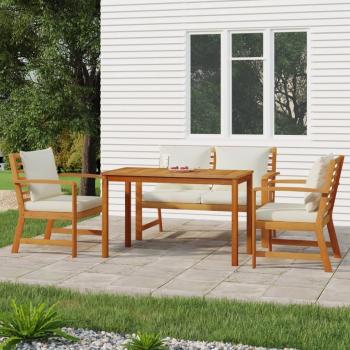 Juego de comedor de jardín 4 piezas con almohadas de acacia de madera maciza marrón