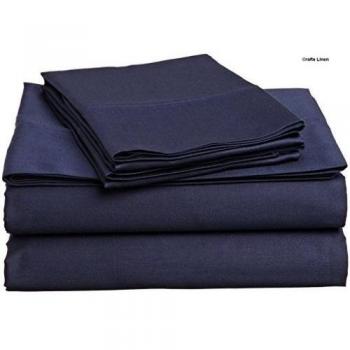 crafts Lino Algodón Egipcio 400-thread-count Super Suave Juego de sábanas satén 4pcs, Navy Blue Solid, 160X210 Cm