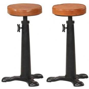 Taburetes de cocina 2 uds cuero auténtico marrón hierro fundido