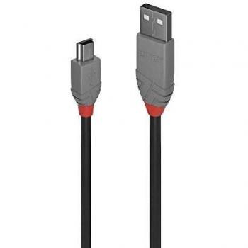 Lindy 5m USB 2.0 Type A to Mini-B Cable Anthra Line, Cable length: 5 m, Connector 1: USB A, Connector 2: Mini-USB B, USB version: USB 2