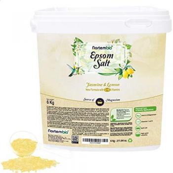 Sal de Epsom 6 kg. Aromaterapia Jazmín y Limón con Vitamina C y E - Relajación Muscular y Buen Sueño + E-Book Incluido