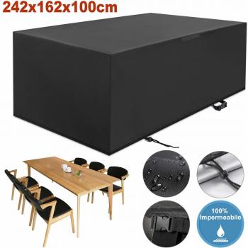 YISSVIC Cubierta de Muebles de Jardín Fundas de Muebles Impermeable Resistente al Polvo Anti-UV Protección Exterior Muebles de Jardín Cubiertas de Mesa y Silla Negro 242x162x100cm