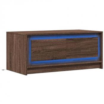 Mesa de centro con luces LED madera de ingeniería marrón roble