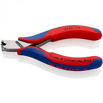 Knipex 64 02 115 - Alicate de corte frontal para electrónica, longitud 115 mm, forma ergonómica, fabricado en acero al cromo-vanadio, mangos antideslizantes y acabado pulido