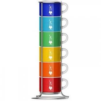 Juego de 6 tazas de espresso apilables Bialetti con soporte, porcelana multicolor, 60 ml