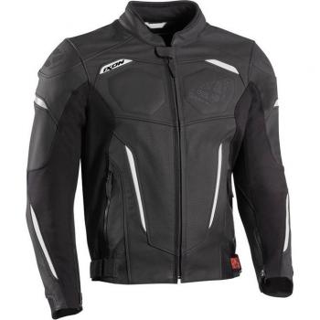 Ixon Ceros Chaqueta de Moto de Cuero Negro-Blanco para Motocicleta (Tamaño M)