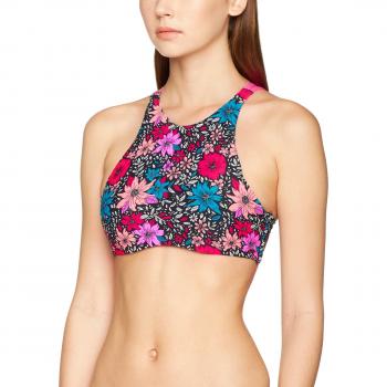 O 'Neill High Neck Bikini Top Bikinis, mujer, High neck bikini top, Black Aop W/ Pink