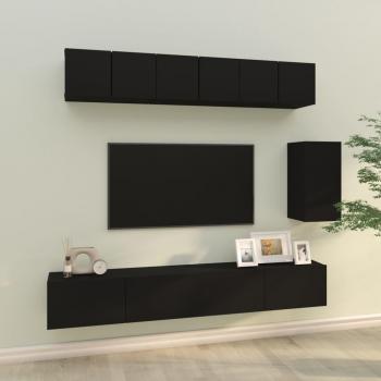 vidaXL Set de muebles para TV 6 piezas madera contrachapada negro