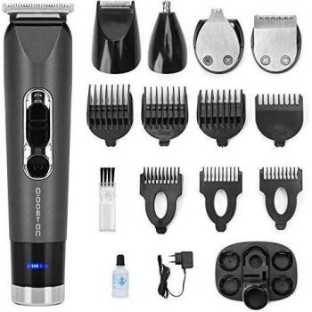 Aigostar Edward – Cortapelos multifunción 3 W, inalámbrico y 5 cabezales de corte: afeitado barba, corte de pelo, nariz, orejas y cuerpo. 7 peines, kit de limpieza.