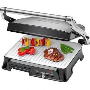Clatronic KG 3571 - Grill de asar con tapa basculante, planchas cerámicas, 2000, W, color plateado