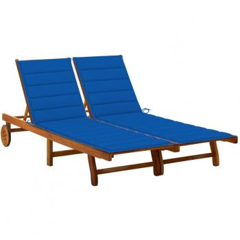 2-Person Acacia Wood Garden Sun Lounger with Cushions