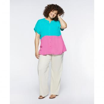 Pantalón ancho de Lino y viscosa con cintura elástica para mujer en tejido liso