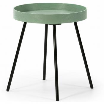 Mesa Auxiliar Mesa de Centro Redonda Sentora con Tapa de Madera en Verde y Patas metálicas en Color Negro Mate/DIAMETRO: 40 cm
