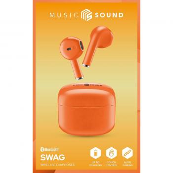 Auriculares True Wireless Music Sound BTMSTWSSWAGUO, De cápsula, Bluetooth, Autonomía de hasta 20 h, Naranja