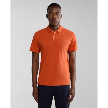 Napapijri Ealis Slim Fit Short Sleeve Piqué Polo Shirt for Men - Black and Burnt Orange