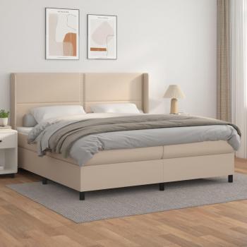 Cama box spring suave con colchón de cuero sintético cappuccino 200x200cm