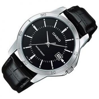 Casio MTP-V004L-1A Unisex Black Dial Watch with Leather Strap