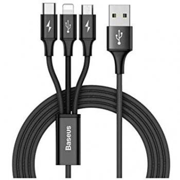 Cable Baseus 3 en 1 de Carga Rápida - Negro