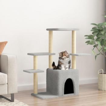 Rascador para gatos con postes de sisal gris claro 97.5 cm