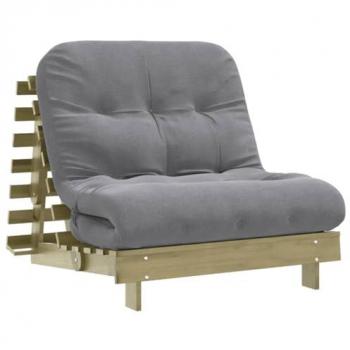 Futón sofá cama con colchón de madera impregnada de pino 90x206x11 cm en color marrón