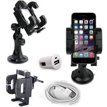 DURAGADGET Fantástico Soporte Coche Para Apple iPhone 6s / 6s Plus / 6 De 4.7/ 6 Plus 5.5 + Cargador De Coche + Cable De Sincronización De Datos Lightning