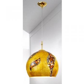 Lámpara colgante de diseño en oro de 24 quilates LUNA 1 bombilla, pantalla dorada beso