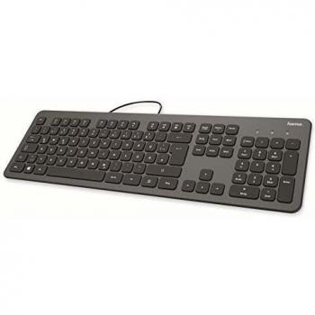 Teclado HAMA KC-700 USB, Slim con teclas de tijera, diseño en anthracita y negro, cableado, compatible con PC y laptops