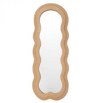 Espejo de Pie Cuerpo Entero Flamingueo con Marco Rizo Marrón, Dimensiones 160 x 60 x 4 cm, Diseño Ondulado Estilo Teddy, Decoración Habitacional Aesthetic