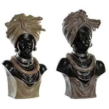 Figura Decorativa DKD Home Decor Negro Beige Colonial Africana 22 x 15 x 37 cm (2 Unidades)