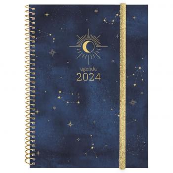 FINOCAM Agenda Anual 2024 Design Collection E10 SVH Moon Espiral Semana Vista Horizontal Multilingüe 155x212mm Multicolor