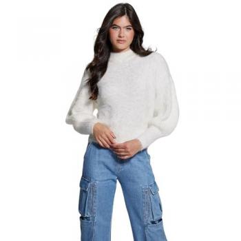 Guess Crew Neck Fuzzy Yarn Sweater - Round-neck Knitwear, female, White, Size: S Keyla Sweater