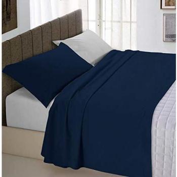Italian Bed Linen Juego de sábanas Natural Color Plana 150x300, Hoja instalada 90x200cm+Funda 52x82cm, Petroleo/Verde Botella, OCHER, singolo