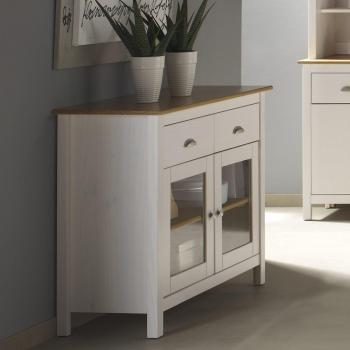 Aparador buffet 2 Puertas con cristal templado color Blanco, fabricado con pino macizo
