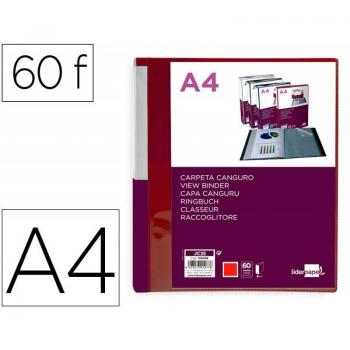 Carpeta Liderpapel 60 Fundas Canguro PP DIN A4 Rojo Translúcido