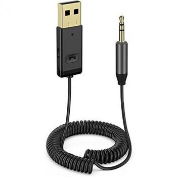 AUCHIKU Receptor Bluetooth 5.0, Audio Estéreo Kits de Manos Libres para Automóvil, USB Aux Bluetooth Coche Micrófono Incorporado, 2 en 1 Adaptador de Dongle Bluetooth con Audio Inalámbrico 3.5MM Cable