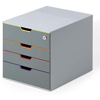 Durable 760627 Cajonera VARICOLOR® 4 SAFE con cerrojo dotada de 4 compartimentos, con etiquetas de identificación, multicolor