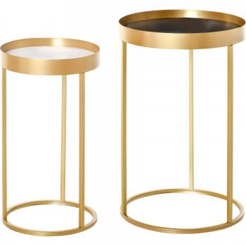 HOMCOM Juego de 2 Mesas de Café Moderno Set de 2 Mesas de Centro Apilables Estructura de Metal Dorado Sala de Estar Ø39x63 cm y Ø30,8x56 cm Enc