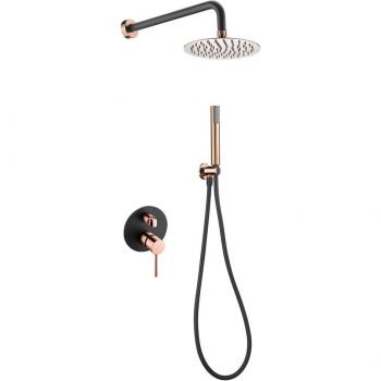 Conjunto de ducha empotrado monomando Milos Imex en negro oro rosa