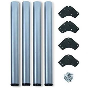 Emuca - Patas de mesa regulables Ø60x830mm, kit de 4 patas de acero, altura regulable 830-850mm, acabado gris metalizado