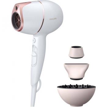 Secador de Pelo Philips Prestige BHD628/00 con Tecnología SenseIQ, Sensor Infrarrojo, 2 Velocidades y 3 Modos de Secado - 1800W - Blanco/Rosa
