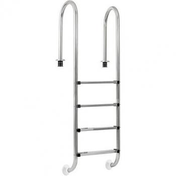 Escalera para piscina de acero inoxidable Zelsius con 4 peldaños y protección antideslizante, dimensiones 50,2 x 36,5 x 183 cm