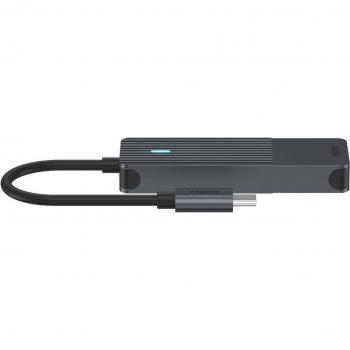 Rapoo UCH-4003 - Concentrador USB 3.0 de 4 puertos, 2x USB-A, 2x USB-C, cable de conexión incluido, adaptador multipuerto compacto y portátil en gris oscuro con